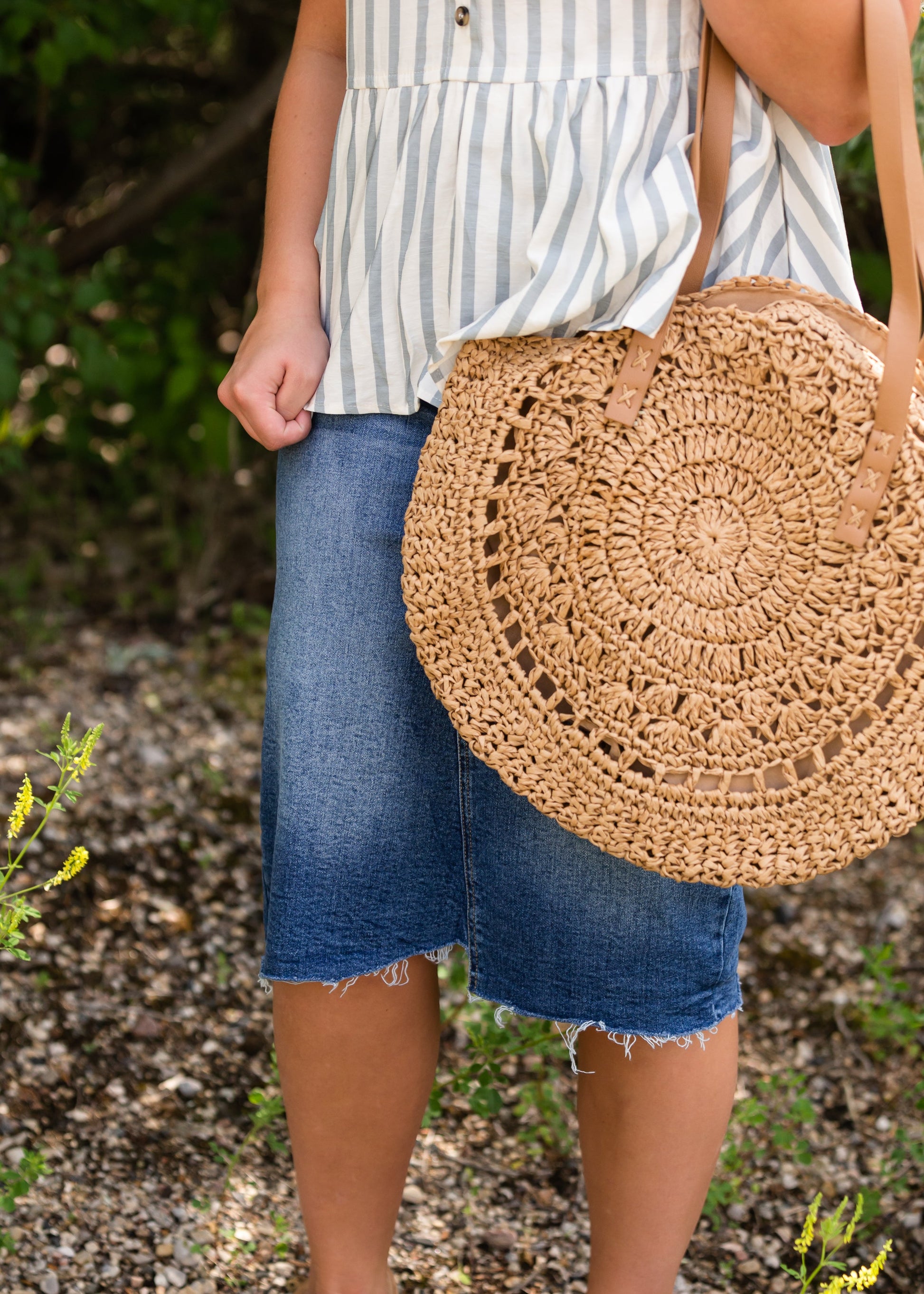 Handmade Round Straw Boho Double Handle Bag - FINAL SALE Accessories