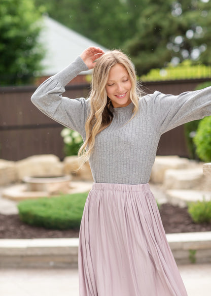 Heather Gray Ribbed Long Sleeve Sweater - FINAL SALE Tops