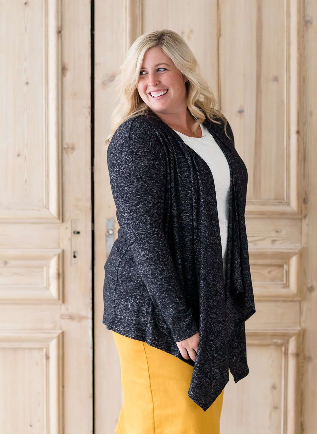 Women's plus size long open front modest cardigan