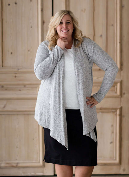 Women's plus size long open front modest cardigan