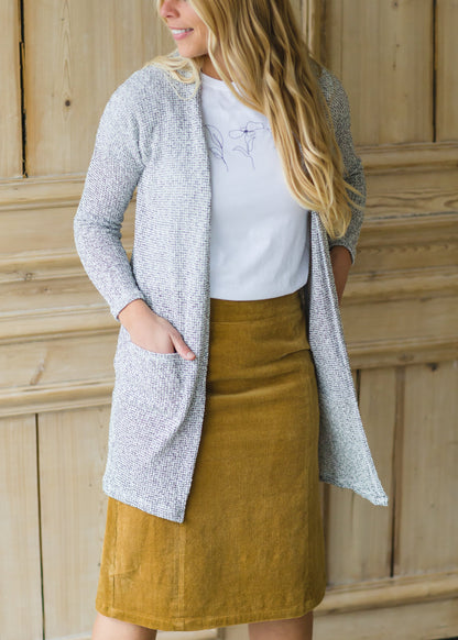 Heathered Ivory + Black Open Front Cozy Cardigan - FINAL SALE Shirt