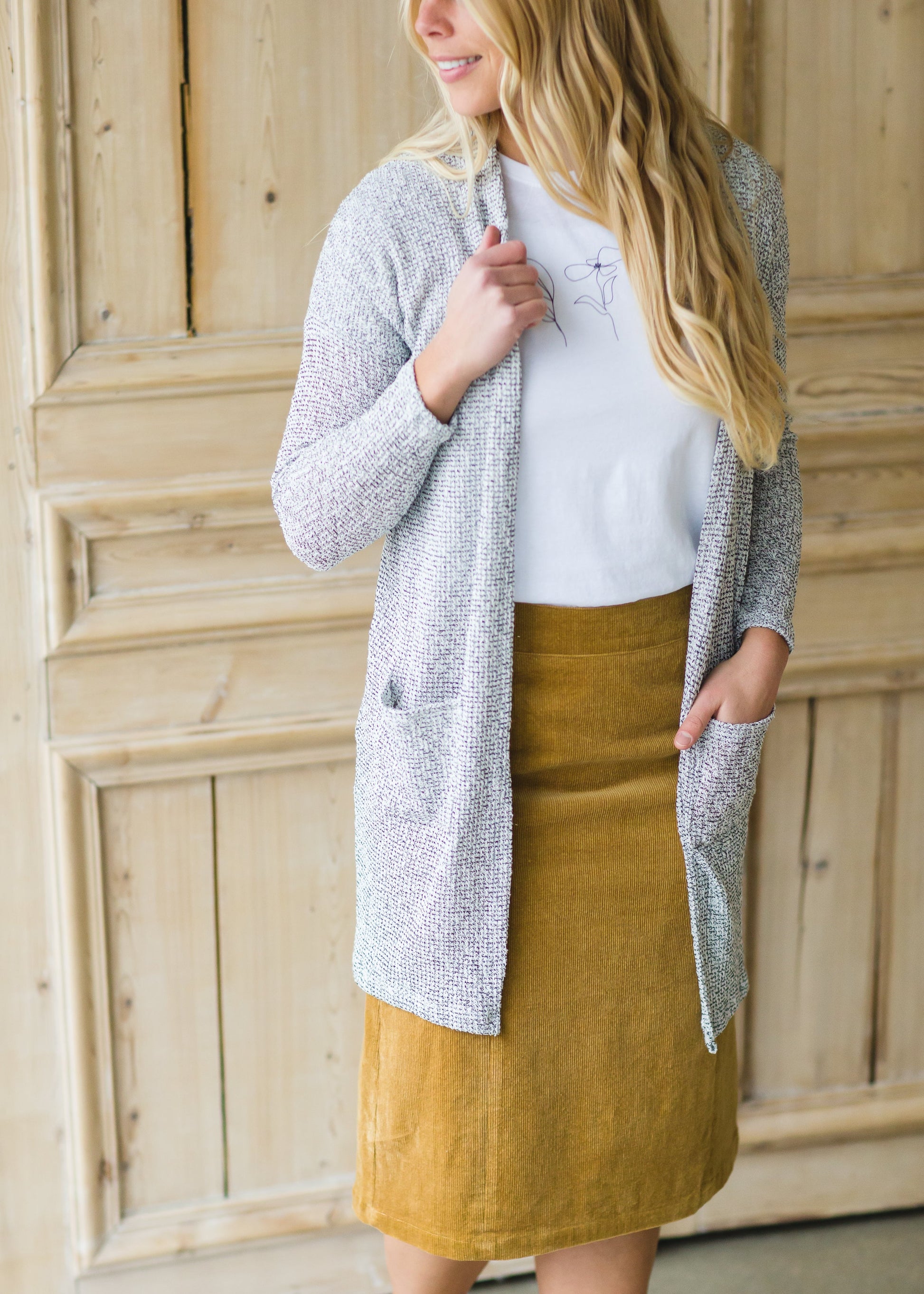 Heathered Ivory + Black Open Front Cozy Cardigan - FINAL SALE Shirt