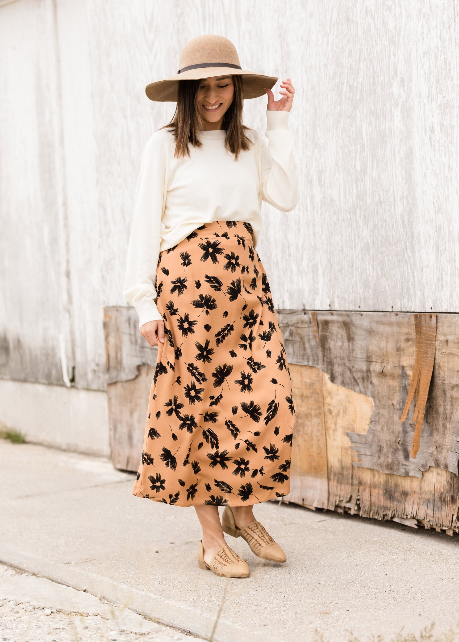 High Waist Floral A-Line Midi Skirt - FINAL SALE Skirts