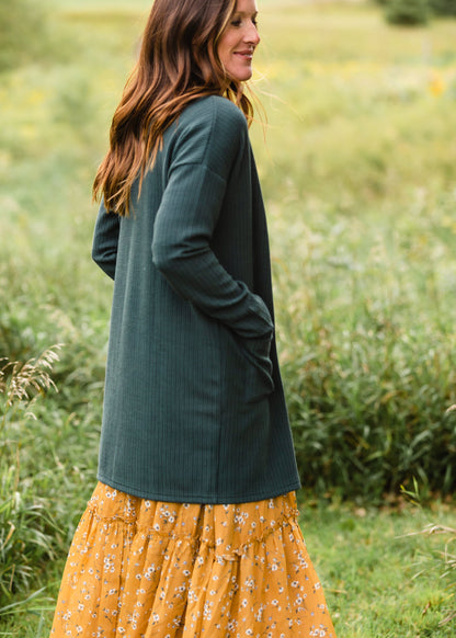 Hunter Green Waffle Knit Cardigan Tops