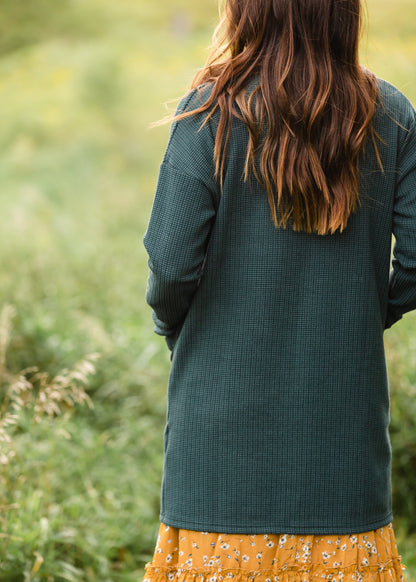 Hunter Green Waffle Knit Cardigan Tops