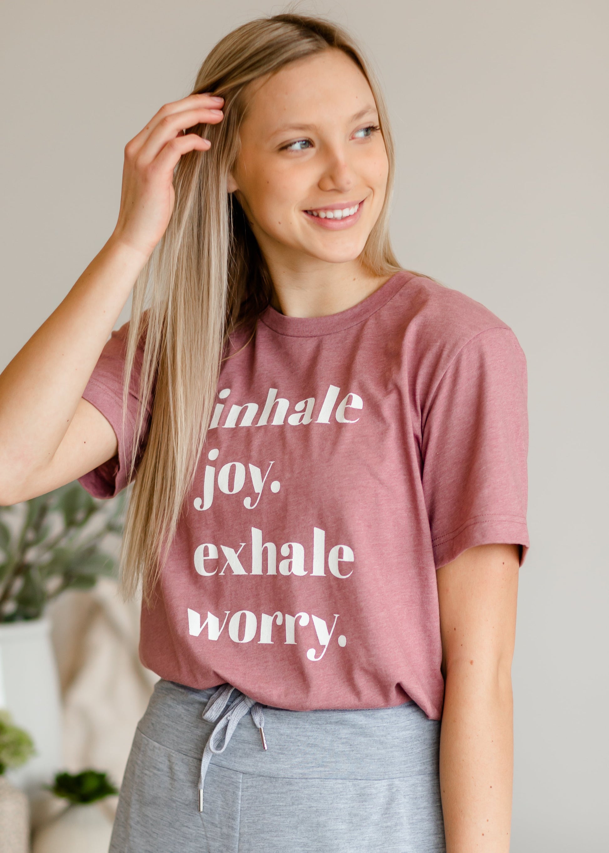 Inhale Joy Mauve Graphic Tee - FINAL SALE Tops