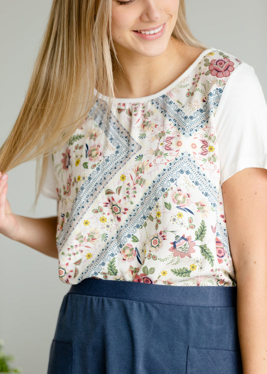 Ivory Abstract Floral Top - FINAL SALE Tops