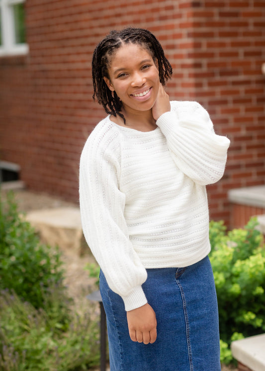 Ivory Boat Neck Dolman Sleeve Sweater - FINAL SALE Tops