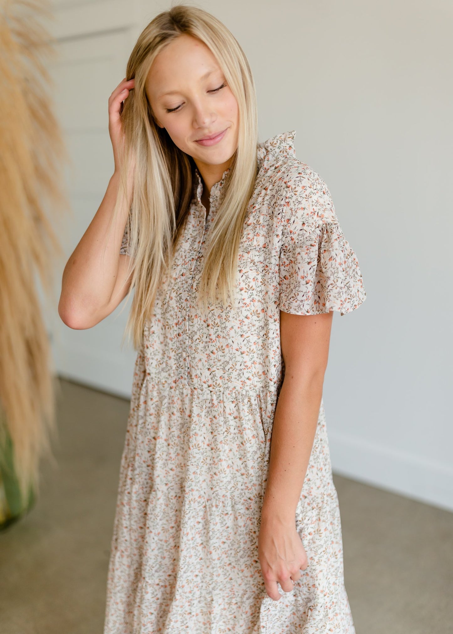 Ivory Button Front Floral Midi Dress Dresses Mikarose