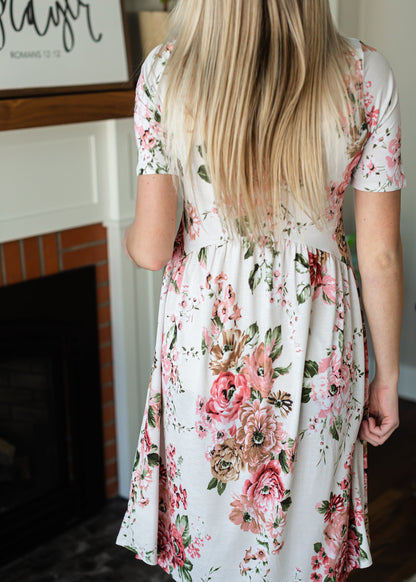 Ivory Empire Waist Floral Midi Dress - FINAL SALE Dresses