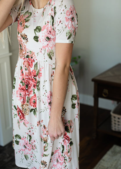 Ivory Empire Waist Floral Midi Dress - FINAL SALE Dresses