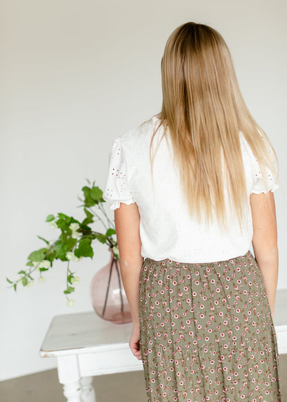 Ivory Eyelet Puff Sleeve Top Tops