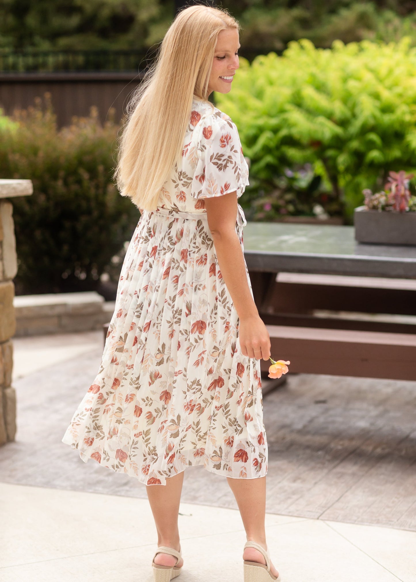 Ivory Floral Pleated Midi Dress - FINAL SALE Dresses