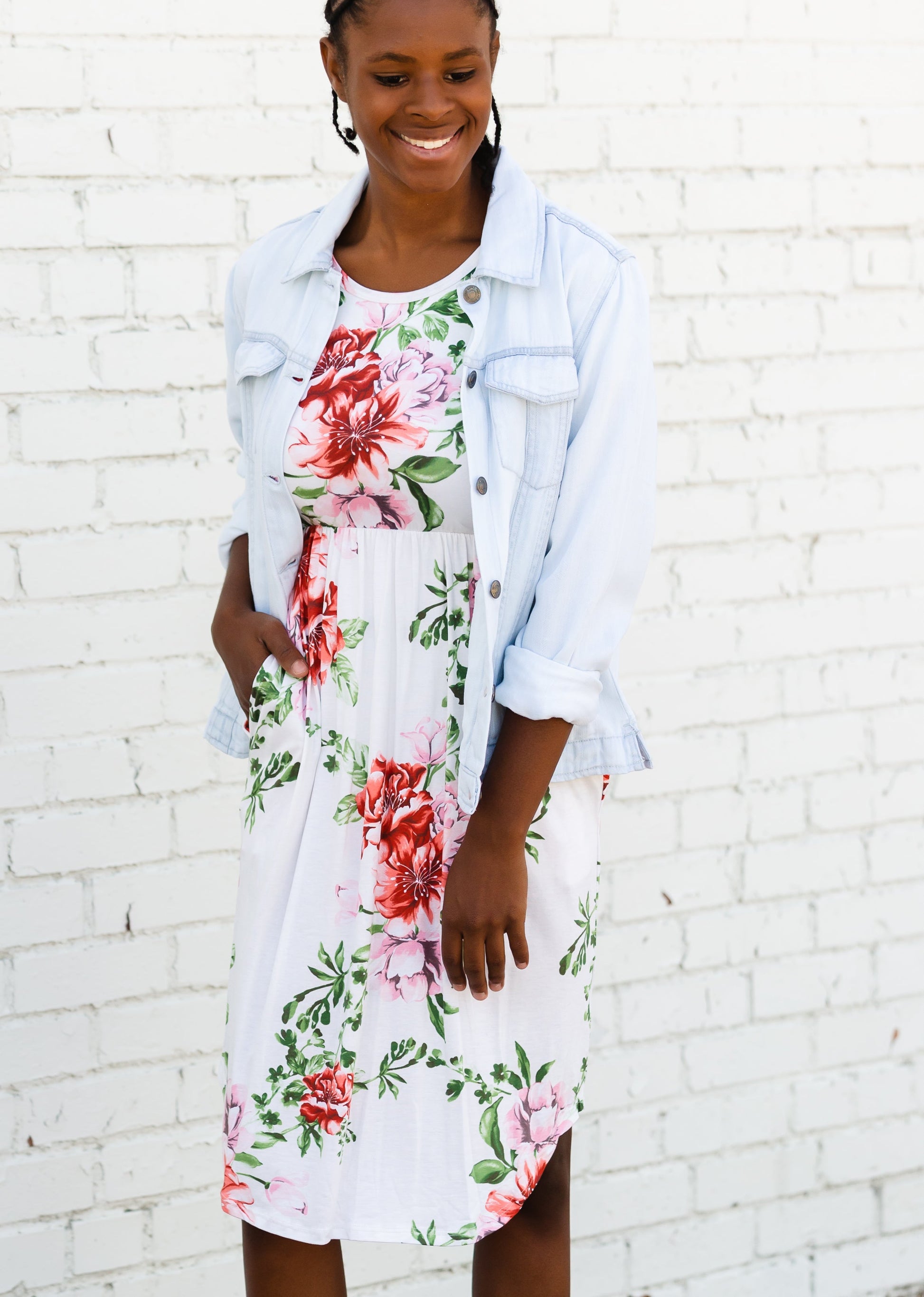 Ivory Floral Pocket Midi Dress - FINAL SALE Dresses