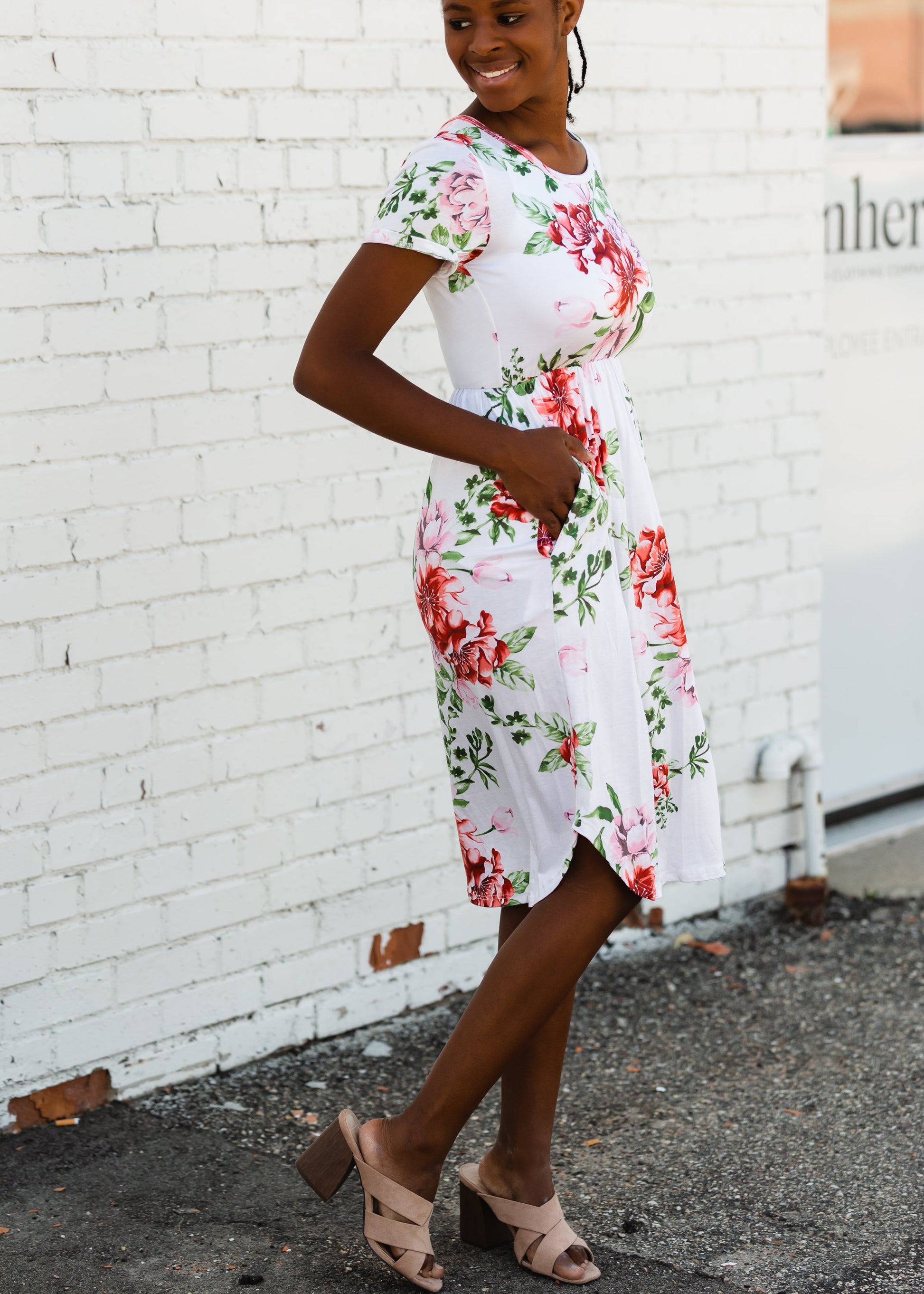 Ivory Floral Pocket Midi Dress - FINAL SALE Dresses