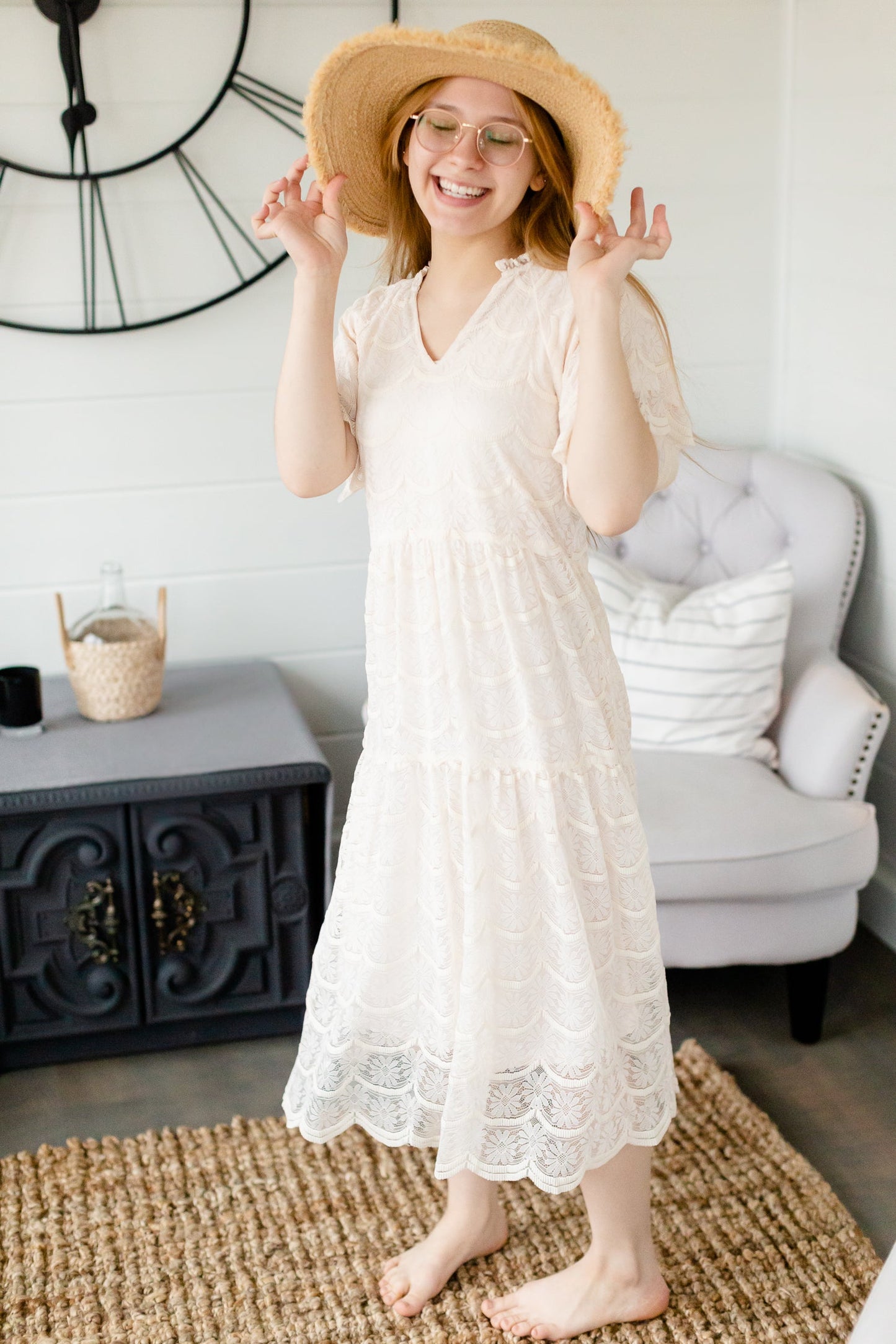 Ivory Lace Overlay Midi Dress - FINAL SALE Dresses