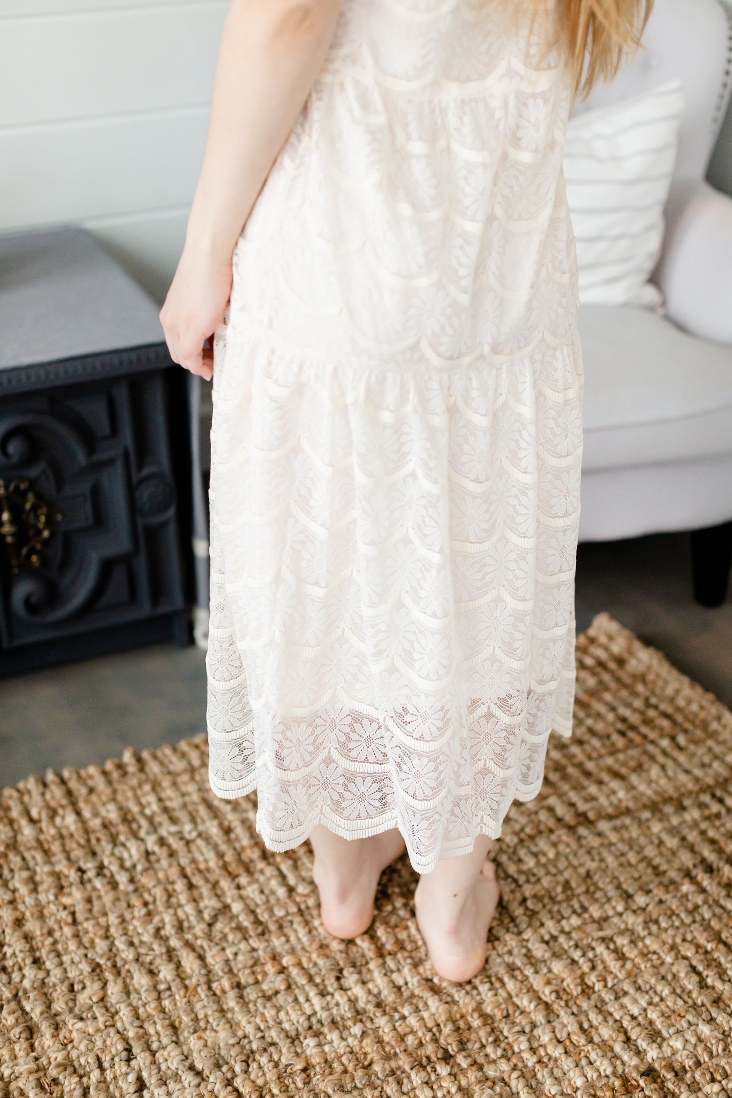 Ivory Lace Overlay Midi Dress - FINAL SALE Dresses