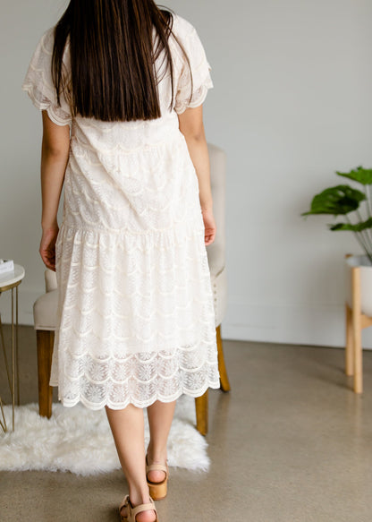 Ivory Lace Overlay Midi Dress - FINAL SALE Dresses