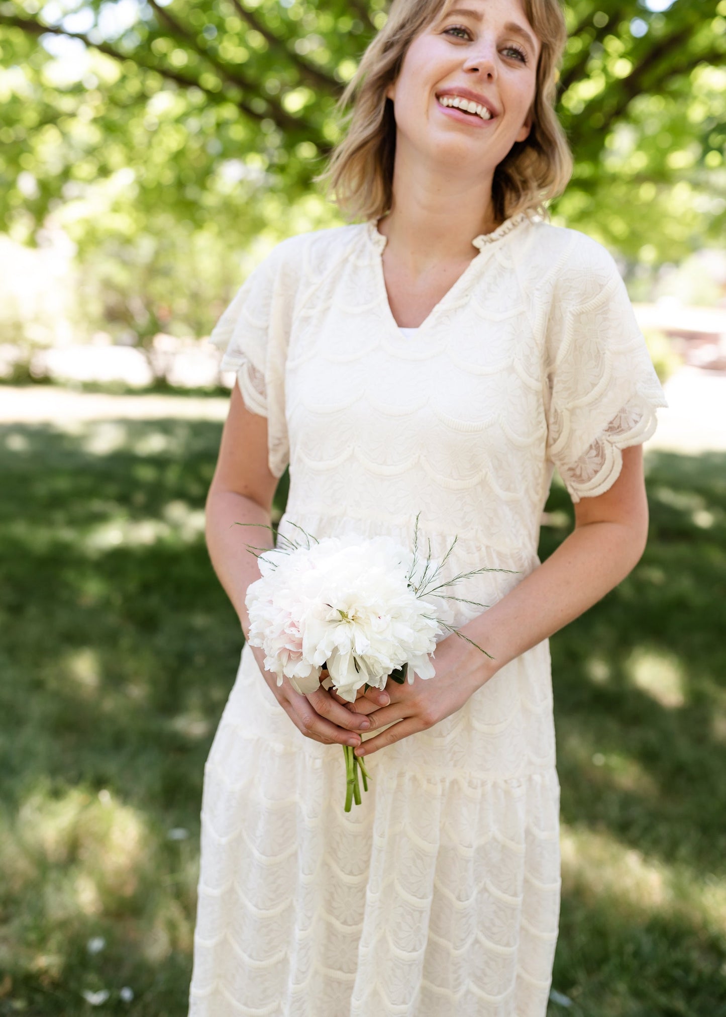 Ivory Lace Overlay Midi Dress - FINAL SALE Dresses