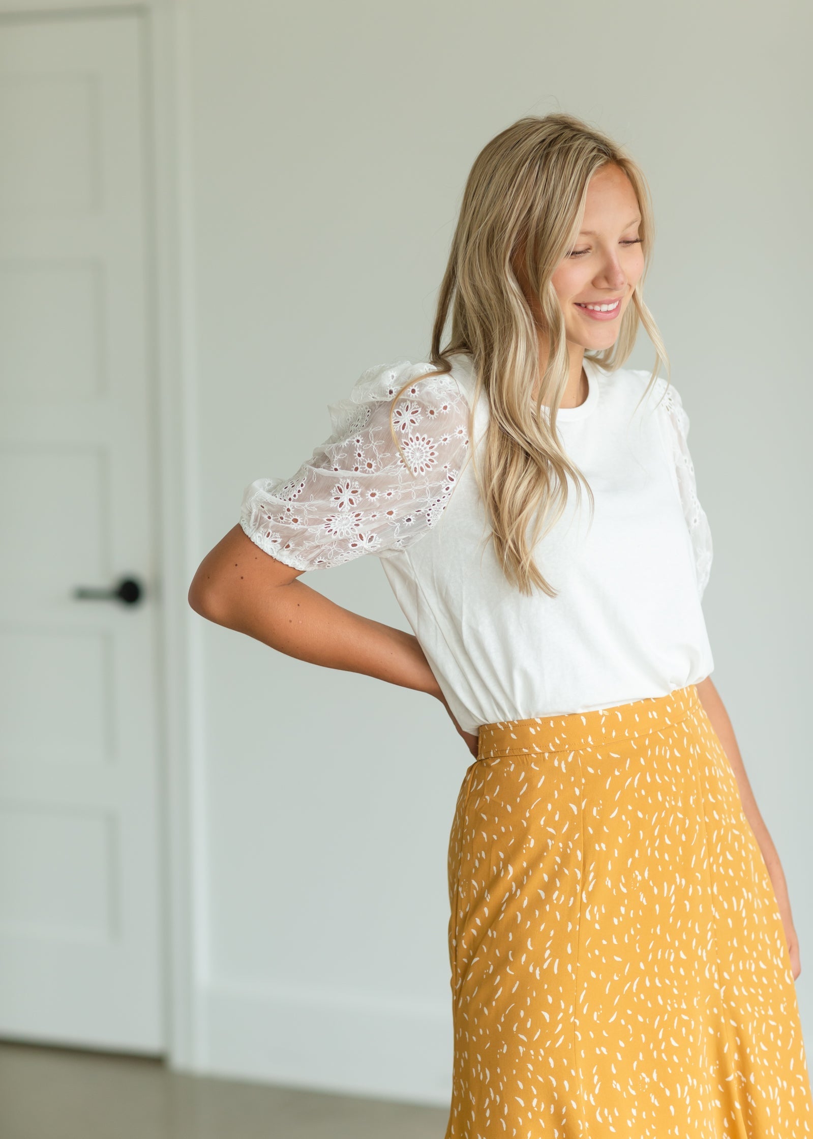 Ivory Lace Puff Sleeve Blouse Tops