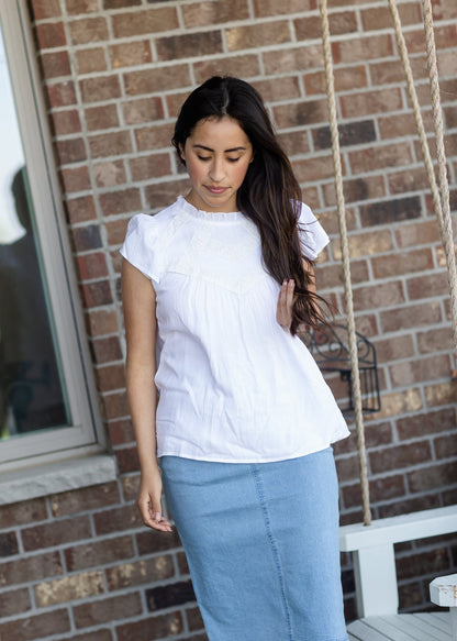 Ivory Lace Trim Detail Blouse - FINAL SALE Tops