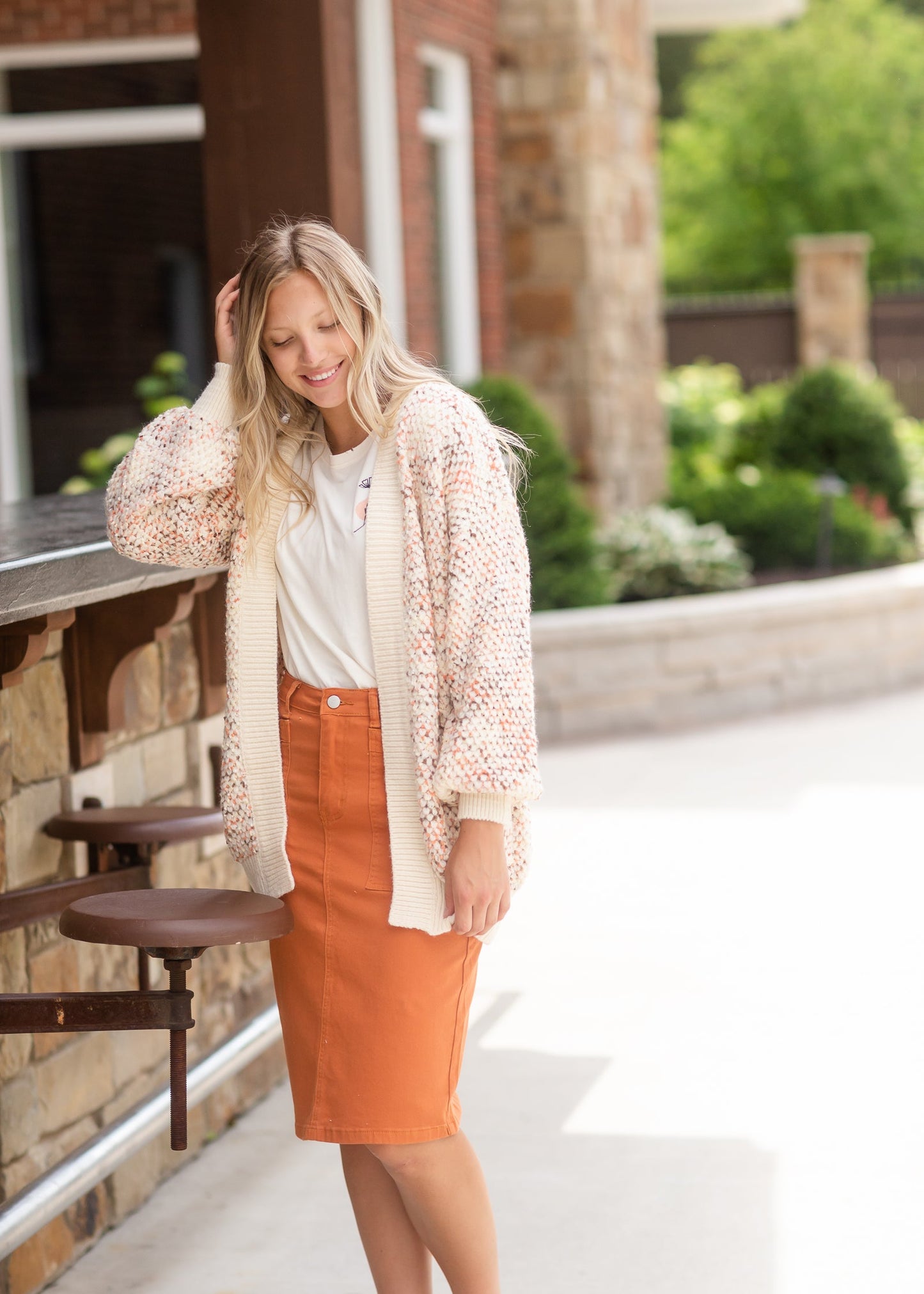 Ivory + Peach Knit Sweater Cardigan - FINAL SALE Tops