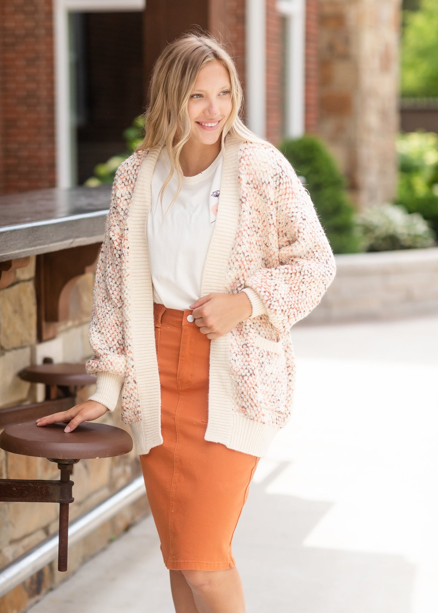 Ivory + Peach Knit Sweater Cardigan - FINAL SALE Tops