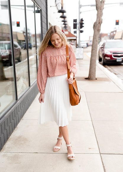 Ivory Pleated Stretch Waist Midi Skirt - FINAL SALE Skirts