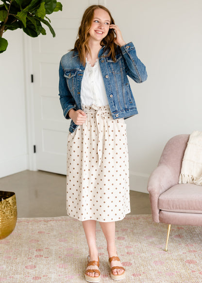 Ivory Polka Dot Paper Bag Midi Skirt - FINAL SALE Skirts