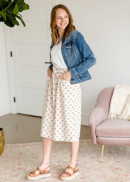 Ivory Polka Dot Paper Bag Midi Skirt - FINAL SALE Skirts