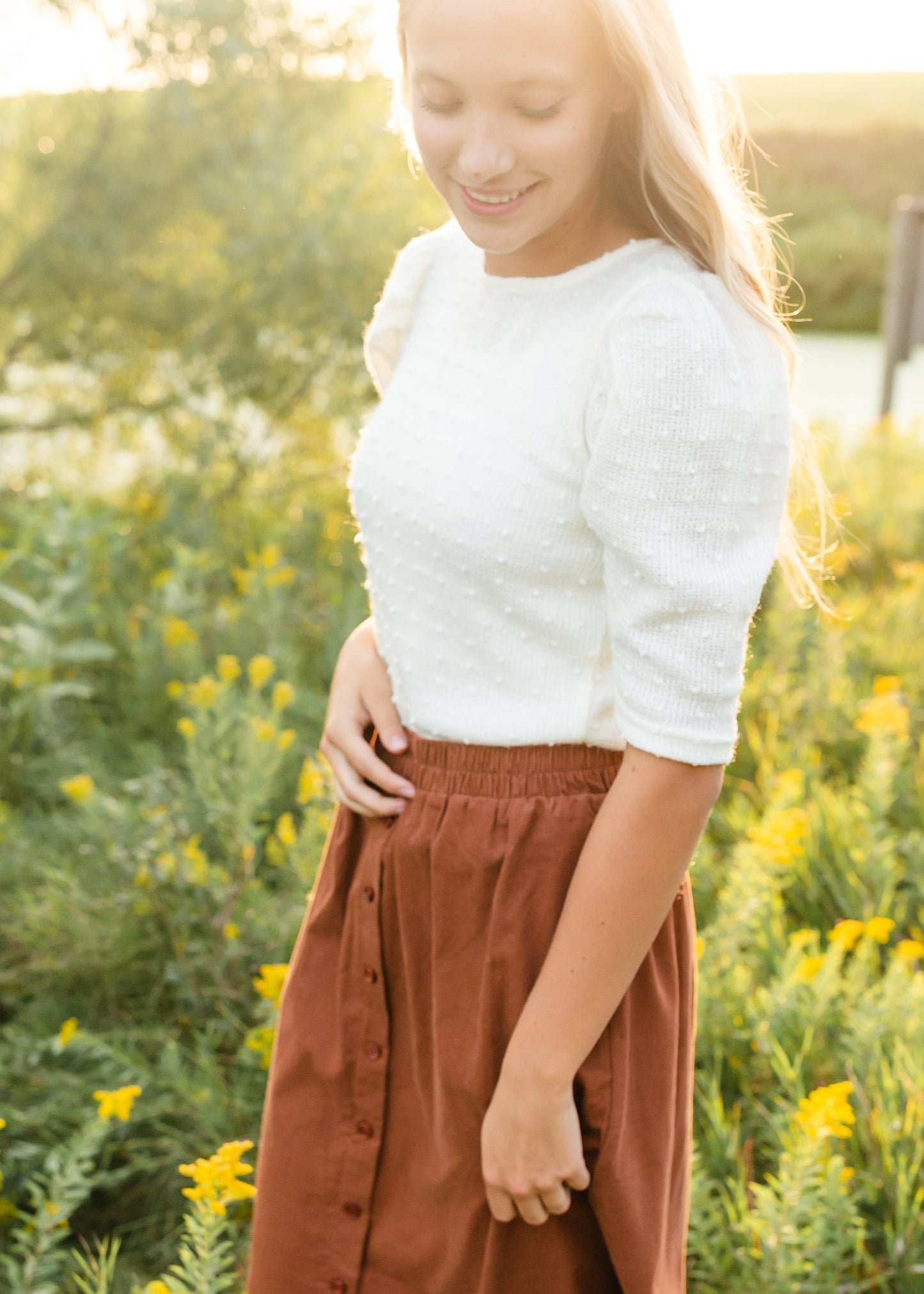 Ivory Puff Sleeve Pom Pom Sweater - FINAL SALE Tops