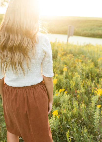 Ivory Puff Sleeve Pom Pom Sweater - FINAL SALE Tops