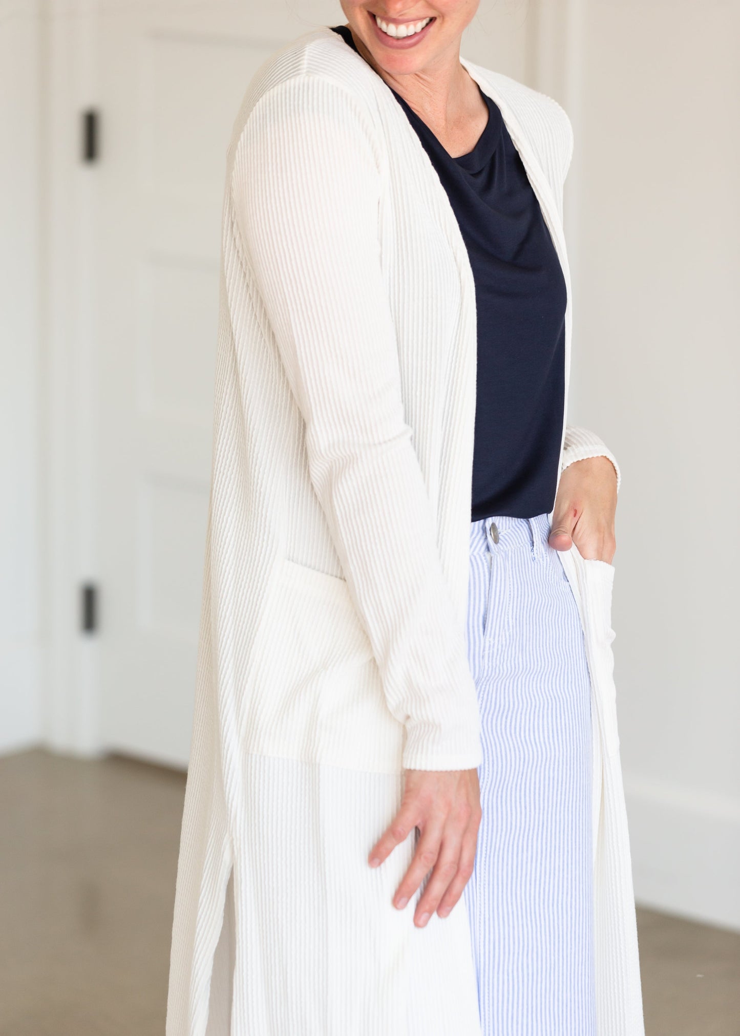 Ivory Ribbed Cardigan with Pockets - FINAL SALE Layering Essentials