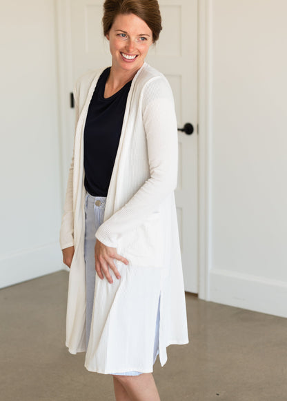 Ivory Ribbed Cardigan with Pockets - FINAL SALE Layering Essentials