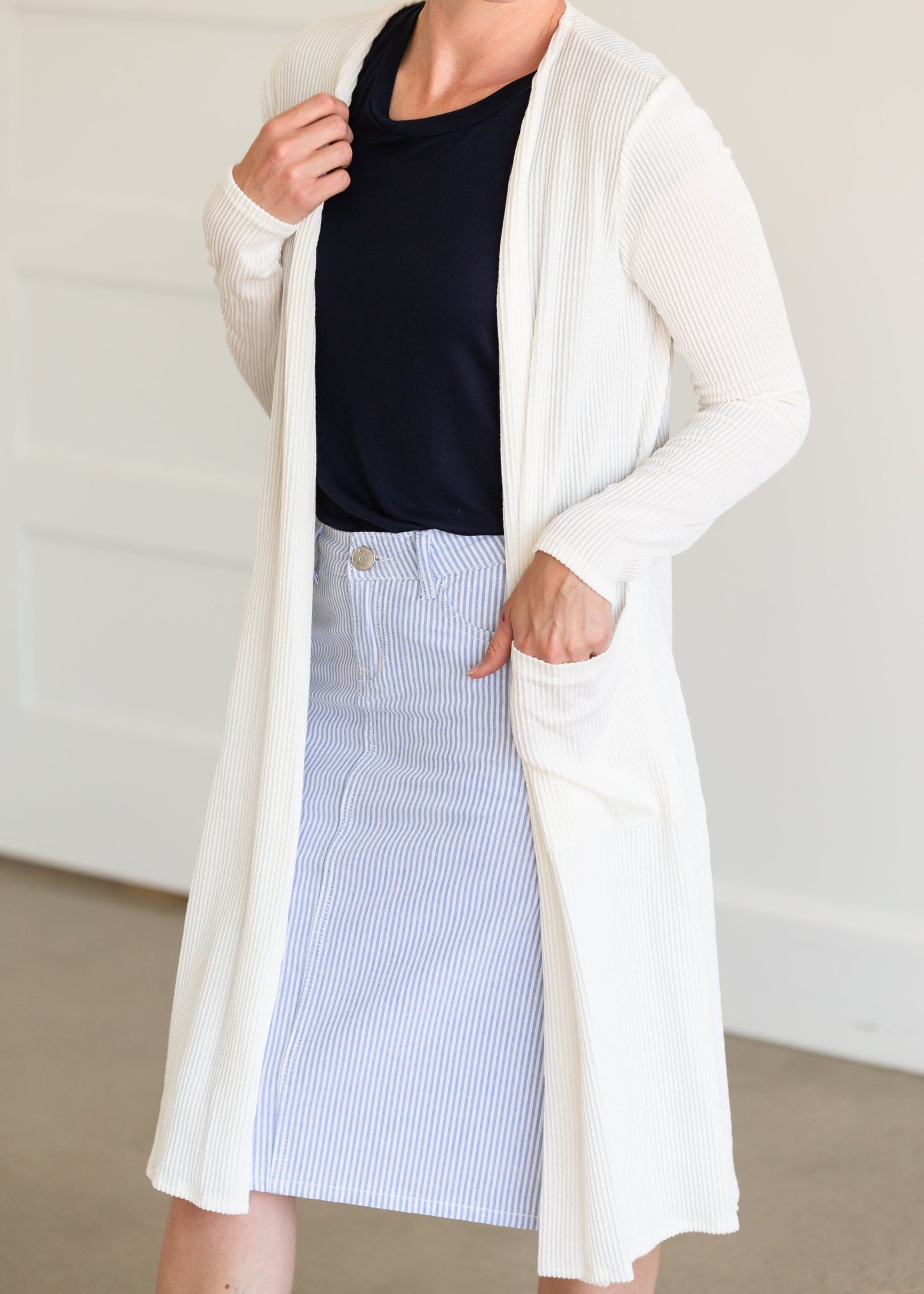 Ivory Ribbed Cardigan with Pockets - FINAL SALE Layering Essentials