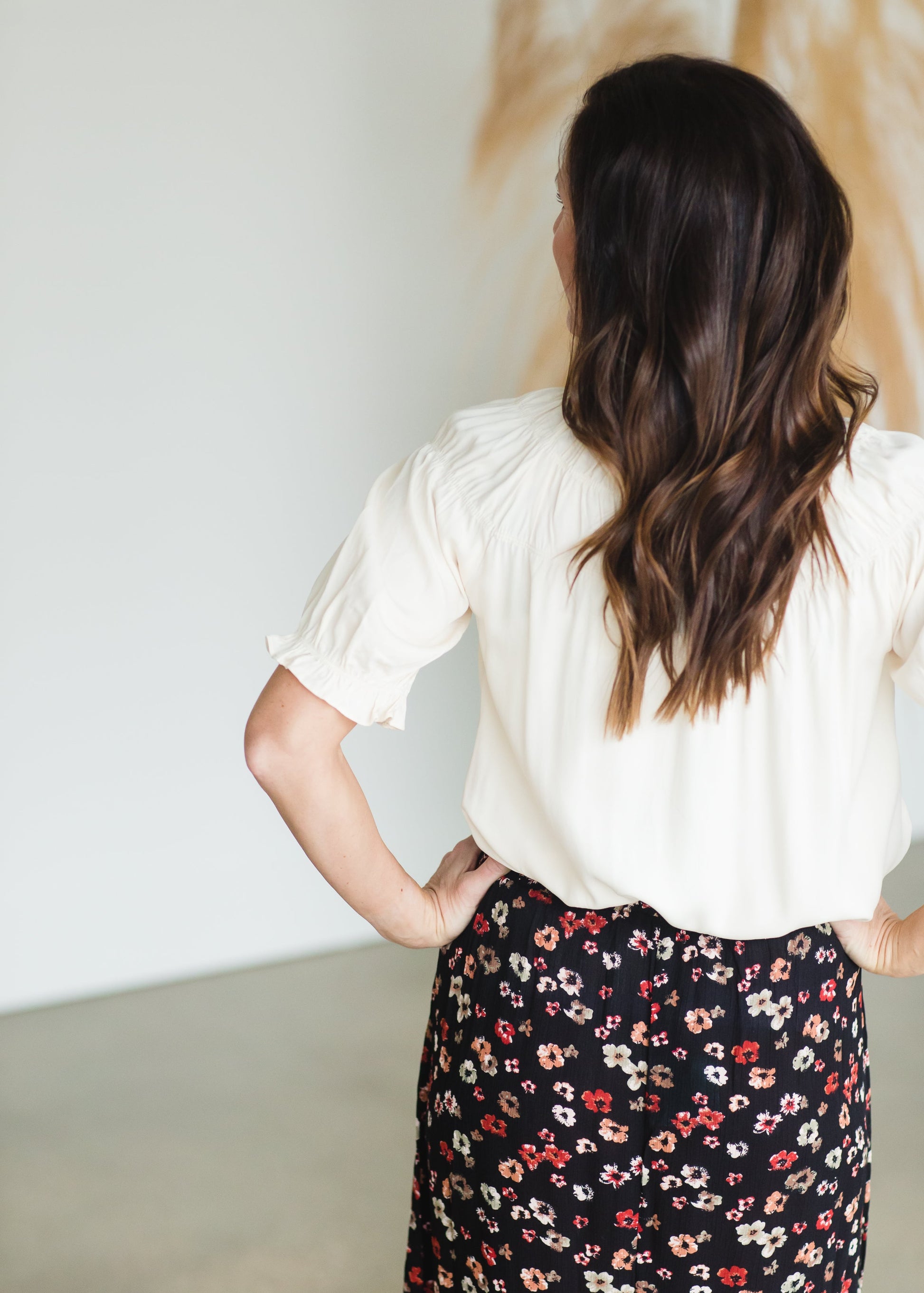 Ivory Smocked Yoke Short Sleeve Top - FINAL SALE Tops