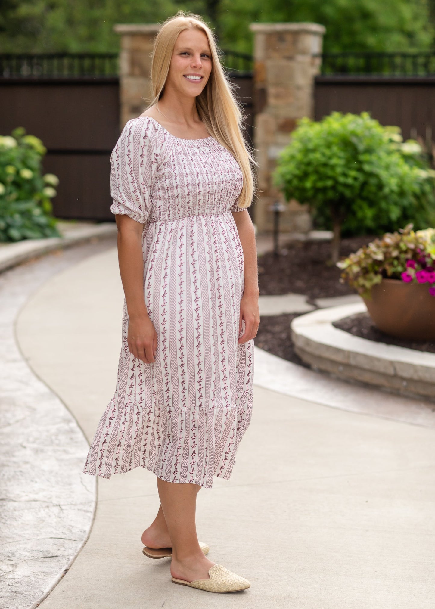 Ivory Square Neck Smocked Midi Dress - FINAL SALE Dresses