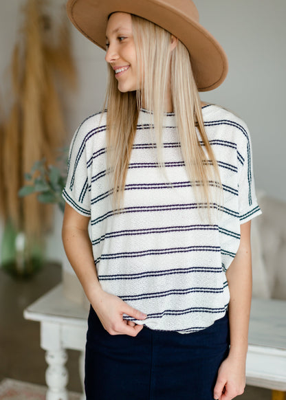 Ivory Stripe Knit Top Tops