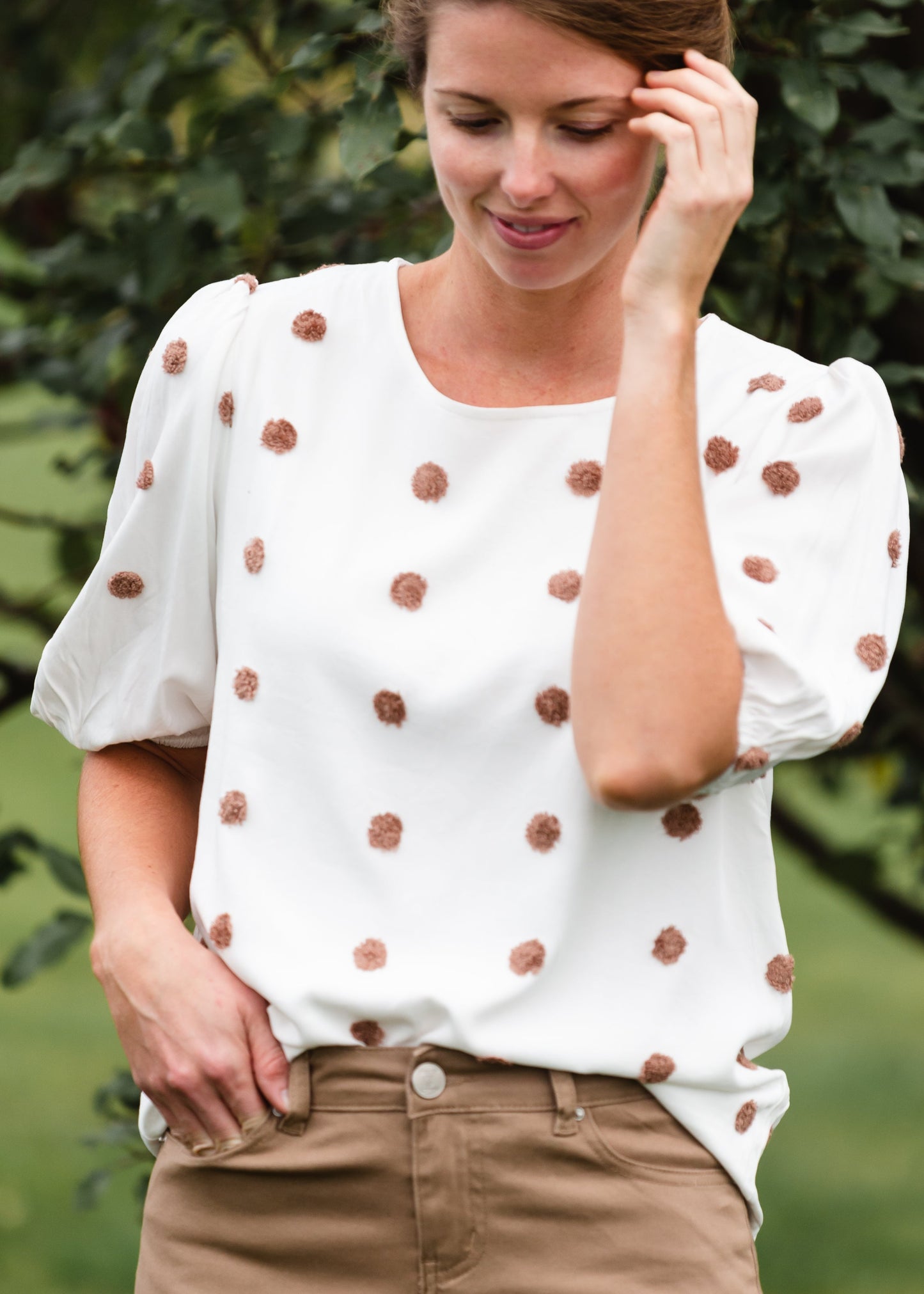 Ivory Swiss Dot Puff Sleeve Top - FINAL SALE Tops