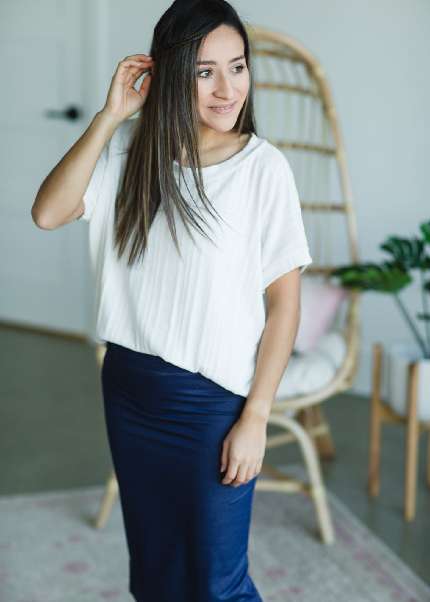 Ivory Textured Loose Knit Top Tops