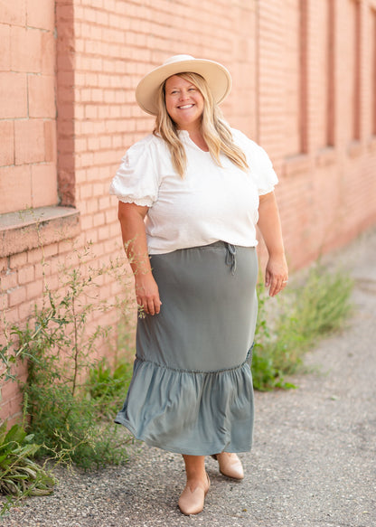 Ivory V-Neck Puff Sleeve Top Tops Hayden