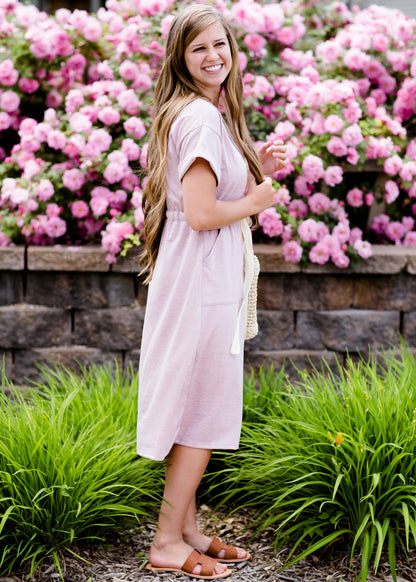 Lilac pocket and tie waist midi dress 