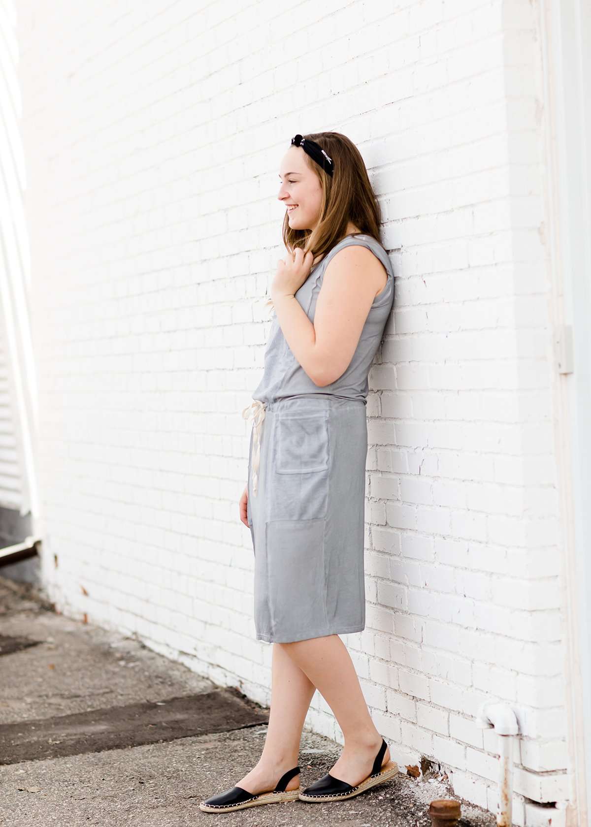 gray thermal knit contrast sleeveless dress