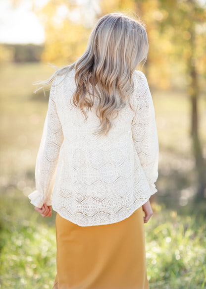 Lace Mock Neck Long Balloon Sleeve Peplum Top-FINAL SALE Tops Polagram