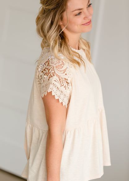 Lace Sleeve Detail Peplum Blouse - FINAL SALE Tops