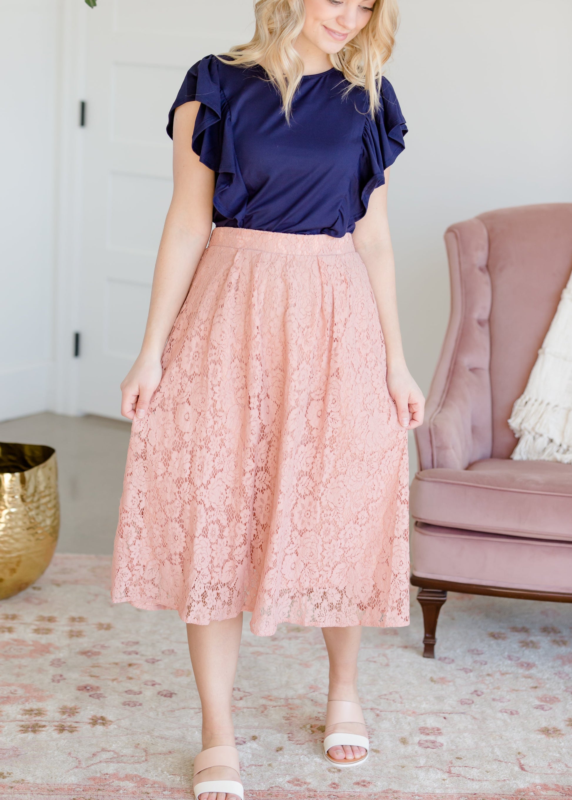 Lace Stretch Waist Midi Skirt - FINAL SALE Skirts