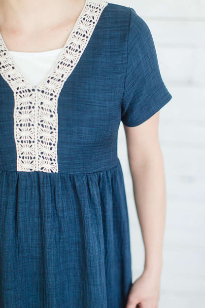 Lace Trim Tunic Dress - FINAL SALE Dresses Navy / S