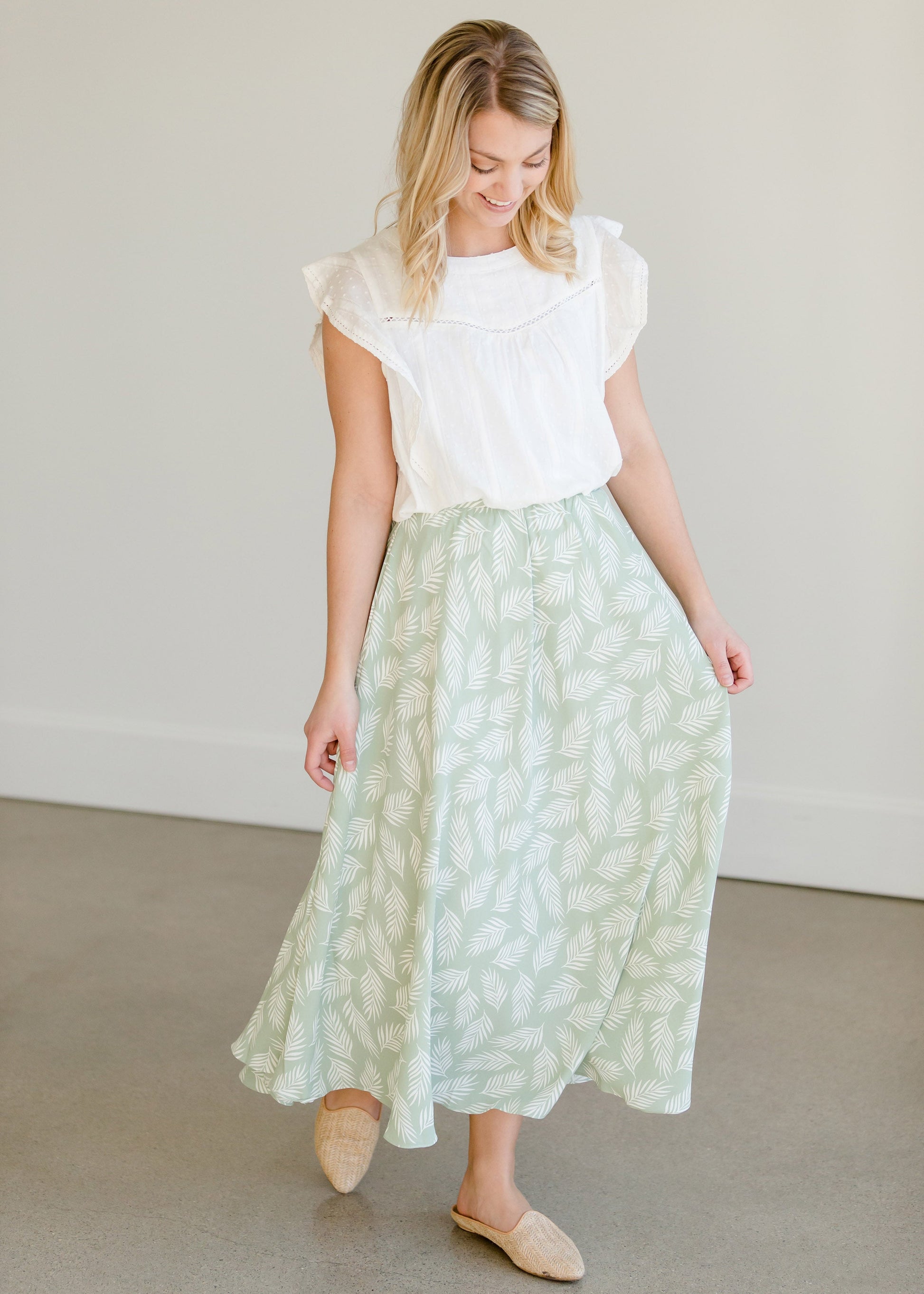 Leaf Printed High Waist Midi Skirt - FINAL SALE Skirts