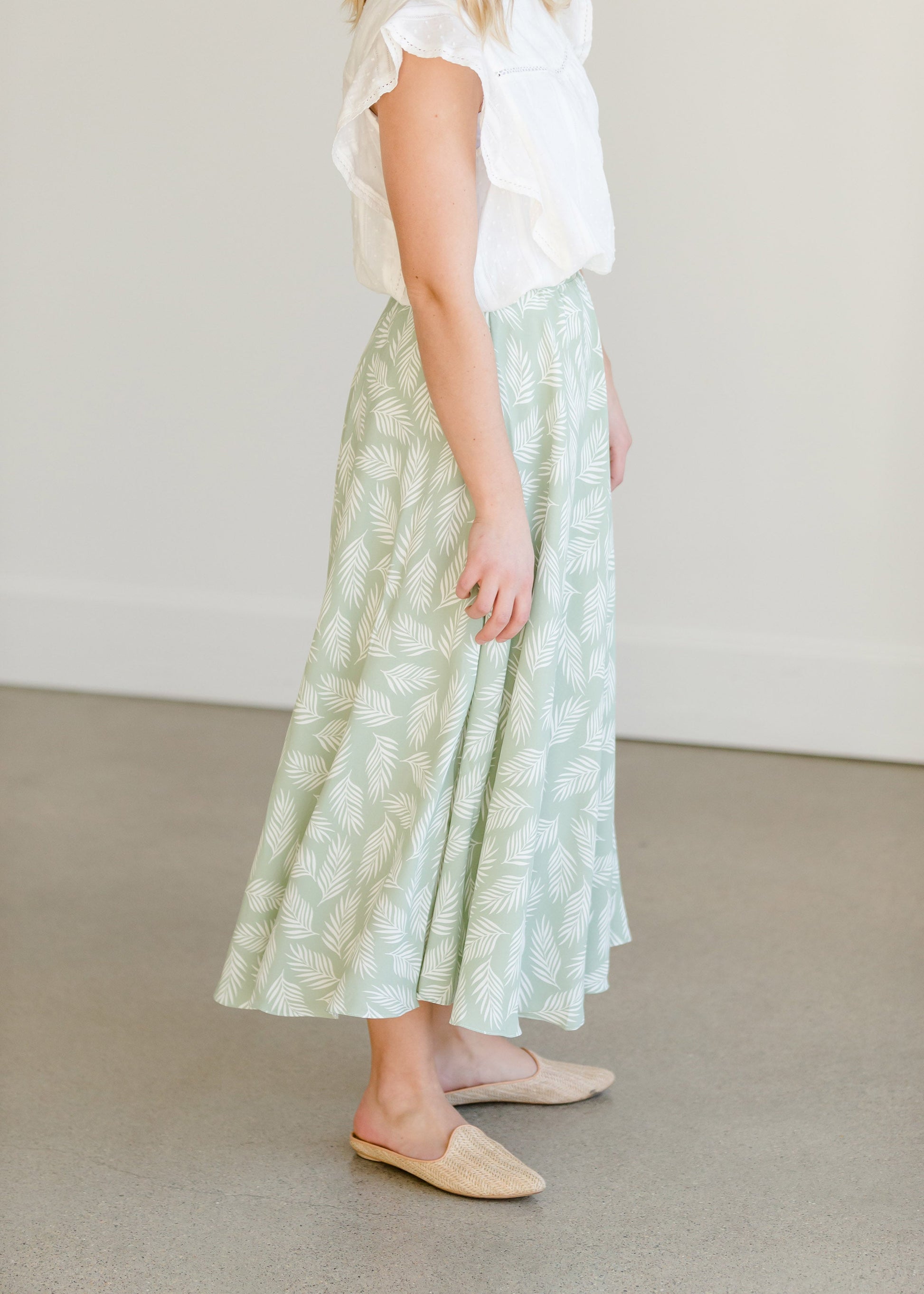 Leaf Printed High Waist Midi Skirt - FINAL SALE Skirts