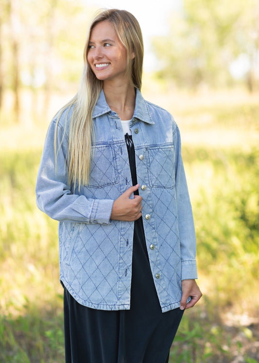 Lennon Denim Button Up Shacket Tops